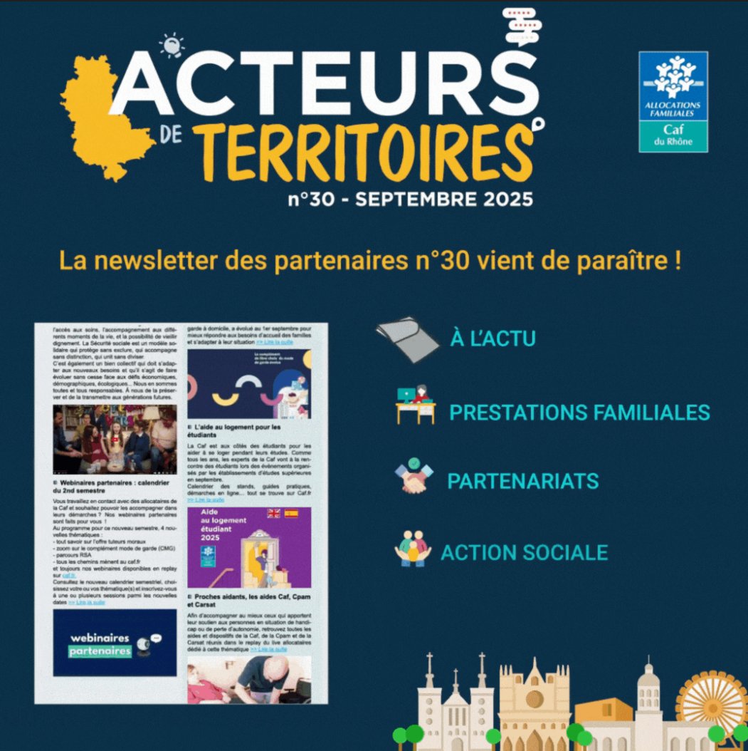 #Partenaires 

📢 Vous souhaitez de l’information sur les prestations, les aides et dispositifs d’action sociale ainsi que les actions de la Caf sur votre territoire ?     

 Découvrez votre newsletter "Acteurs de Territoires" n° 3⃣0⃣ 

👉 caf.fr/professionnels…