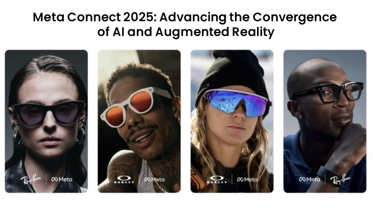 CounterPointTR's tweet image. Meta Connect 2025: Advancing the Convergence of AI and Augmented Reality

Key Takeaways:
📌At Meta Connect 2025, Meta unveiled its next-generation AI glasses, including Ray-Ban Meta Glasses (Gen 2), Oakley Meta Vanguard, and Meta Ray-Ban Display with the Meta Neural Band.…