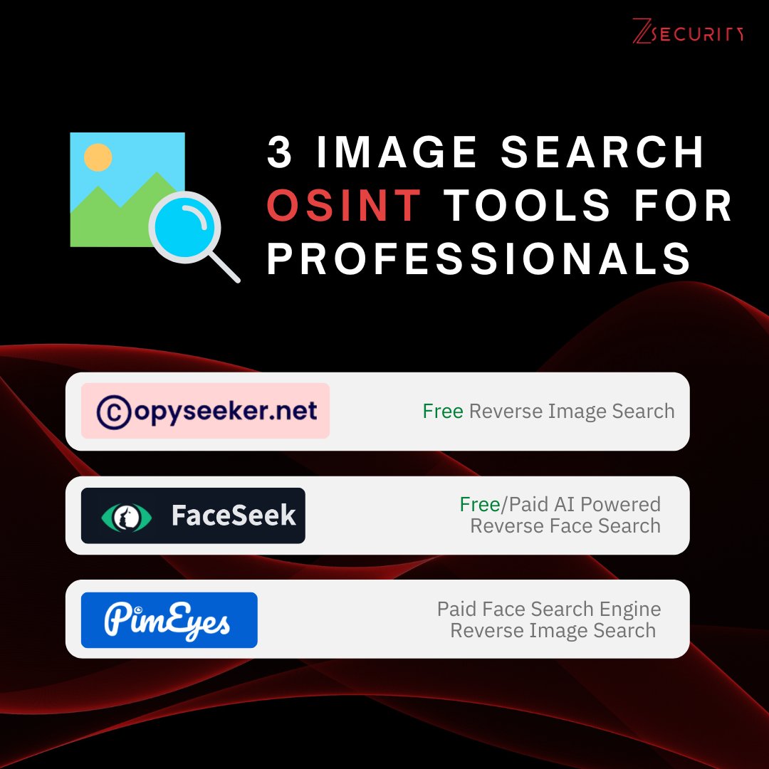 _zSecurity_'s tweet image. Want to level up your OSINT investigations? 👀

Image search is one of the most powerful skills in OSINT.

Here are 3 tools that can enhance your investigations:
✔ Copyseeker – Reverse image search
✔ FaceSeek – AI-powered face search (free/paid)
✔ PimEyes – Paid reverse face s