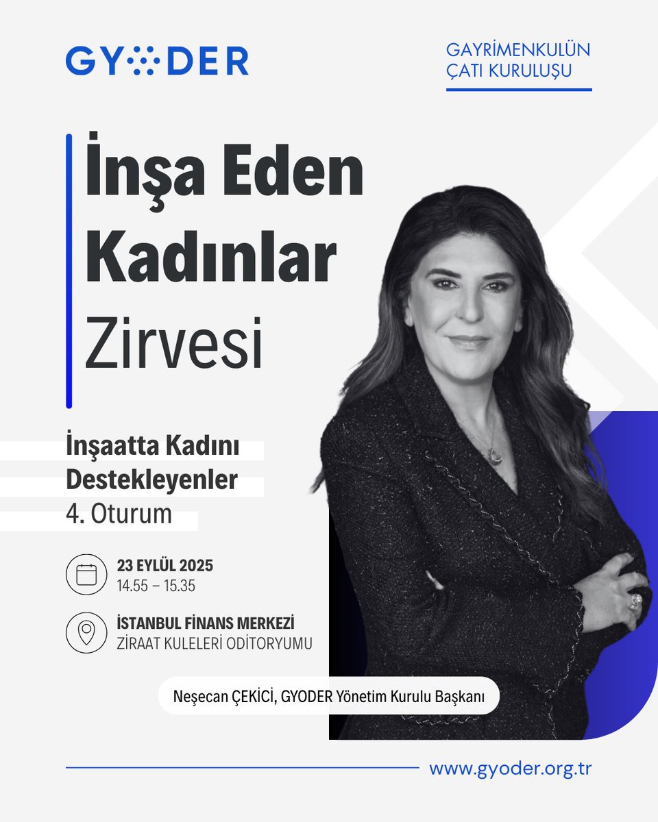 GYODER (@gyoderonline) on Twitter photo GYODER Yönetim Kurulu Başkanı <a href="/NesecanC/">Nesecan Cekici</a>, İnşa Eden Kadınlar Zirvesi’nin 4. oturumunda konuşmacı olarak yer alıyor.
“İnşaatta Kadını Destekleyenler” başlıklı oturumda, kadınların sektördeki görünürlüğünü artıran çalışmalar, fırsat eşitliği ve kapsayıcılık perspektifiyle ele GYODER Yönetim Kurulu Başkanı <a href="/NesecanC/">Nesecan Cekici</a>, İnşa Eden Kadınlar Zirvesi’nin 4. oturumunda konuşmacı olarak yer alıyor.
“İnşaatta Kadını Destekleyenler” başlıklı oturumda, kadınların sektördeki görünürlüğünü artıran çalışmalar, fırsat eşitliği ve kapsayıcılık perspektifiyle ele