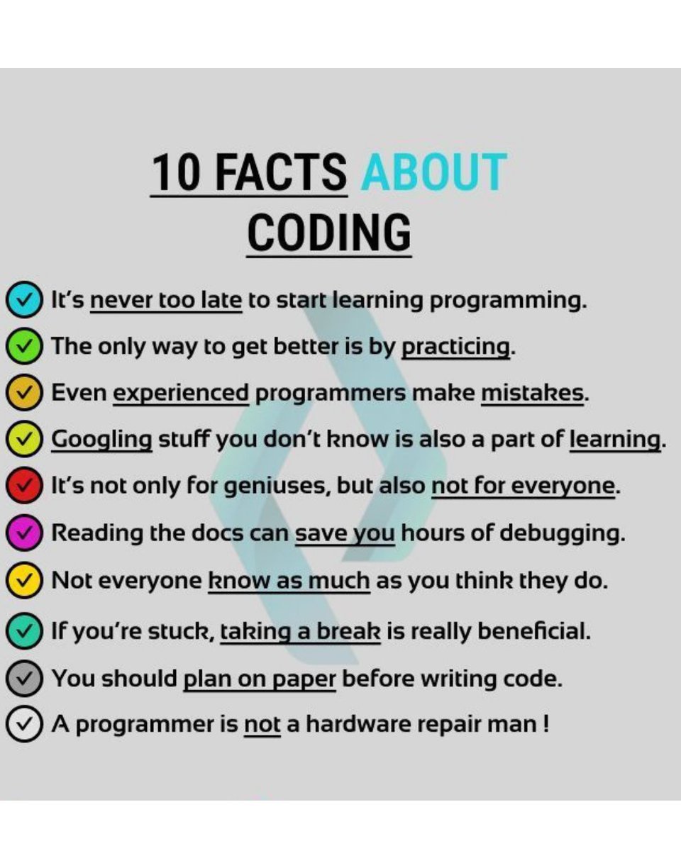 KevtechAi's tweet image. 10 Facts About Coding Every Programmer Should Know:
Mistakes are part of learning
It’s never too late to start
Debugging & Googling are normal
Taking breaks boosts productivity
Coding is a journey, not a destination!
#CodingLife #LearnToCode #ProgrammerFacts #DevelopersJourney