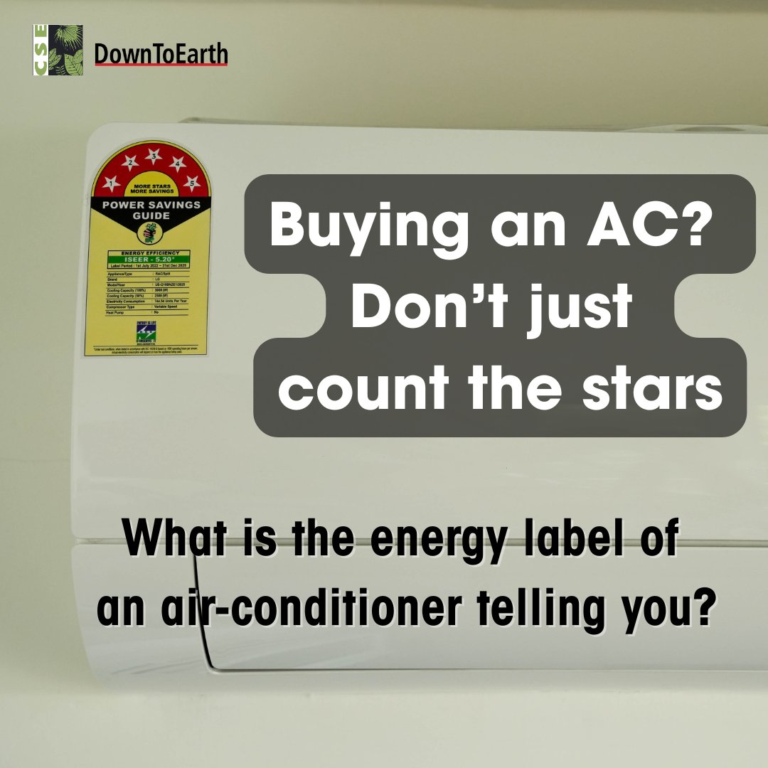 down2earthindia's tweet photo. Thinking of buying a new AC?
A higher star rating does indicate better efficiency &amp; greater energy savings. But the real question is, how much?
@GroverSug explains what the star rating label of an air-conditioner is telling you
https://t.co/8tYjgVIgcj
@CSEINDIA #StarRating #AC https://t.co/6jB0tXhZJe