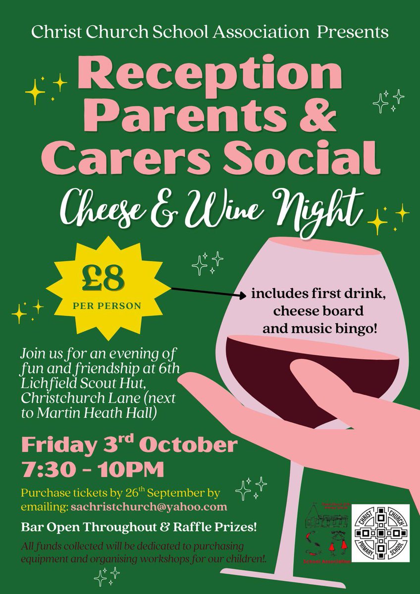 CCPS_SA's tweet photo. Last chance to secure tickets for our Reception Parents &amp; Carers Social. We have a few tickets left, so we’re extending the invite to the whole school. If you are new to school from any year group, or would simply like to expand your network, we’d love to see you. @CCPSLichfield https://t.co/Gwiiz6jFSD