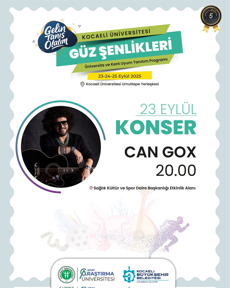 Güz Şenliği’nin ilk gününde sahne <a href="/cangox/">CANGOX</a>’ta! 🎤🤩

📅 23 Eylül Salı
⏰ 20:00
📌 Umuttepe Yerleşkesi – SKS Daire Başkanlığı Etkinlik Alanı

*Etkinlikler yalnızca Kocaeli Üniversitesi öğrencilerine yönelik düzenlenmektedir.