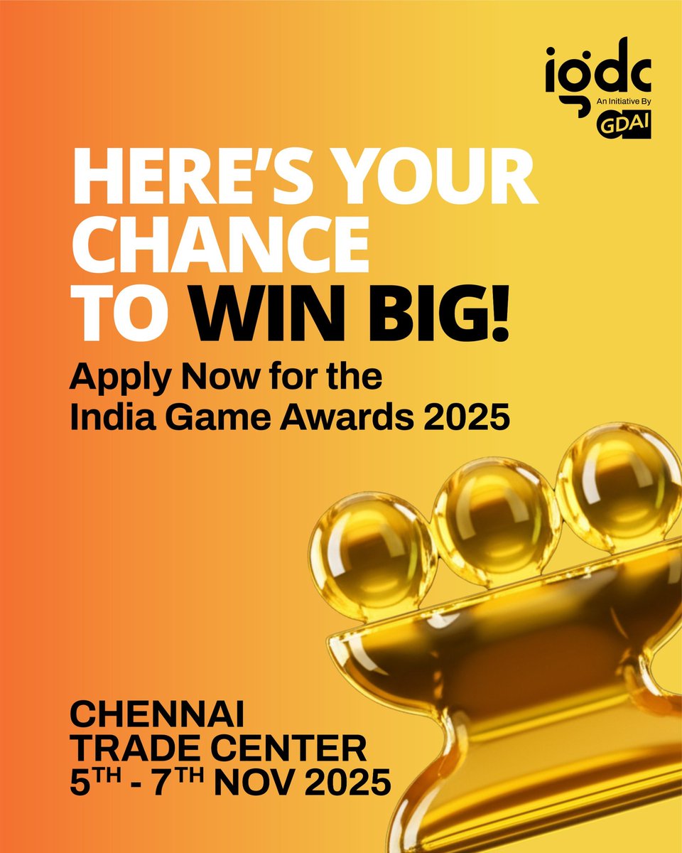 theindiagdc's tweet image. Behind every game is a passionate team of creators.
The India Game Awards 2025 by GDAI celebrate the people & studios shaping the future of India’s gaming industry.
Submissions now open —
👉 indiagdc.com/awards/
#IGDCAwards #IGDC2025 #GameDevIndia #IndiaGDC