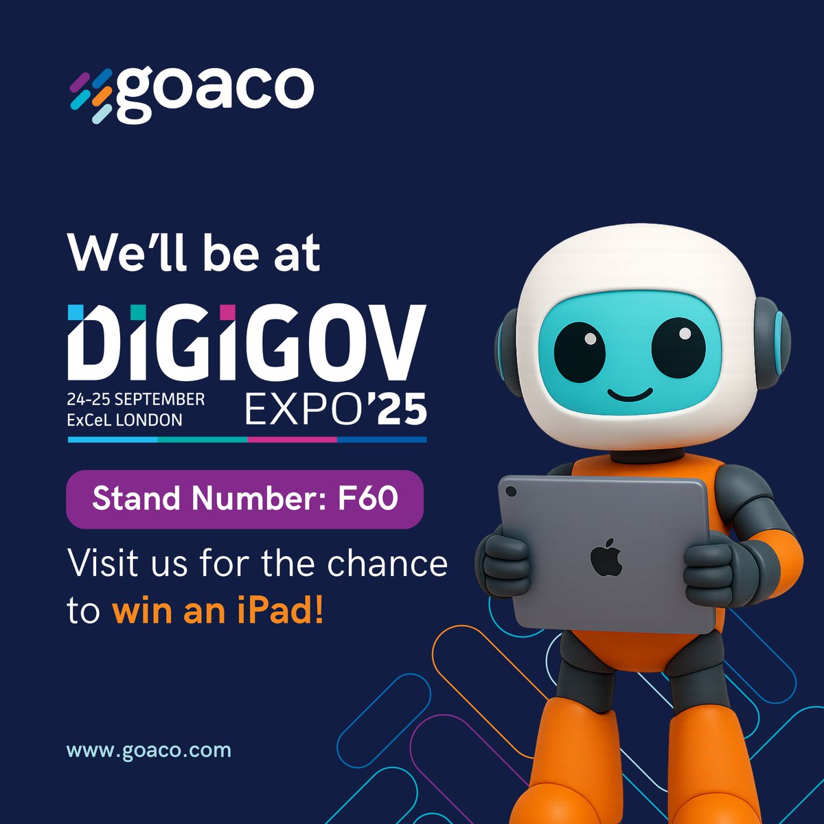 goacodigital's tweet image. See you at #DigiGov2025! 🚀

Discover how Goaco is transforming digital services.

📍 Stand F60
🎁 Win an iPad!

Book a meeting 👉 buff.ly/pyohPGZ

More info 👉 buff.ly/Jnj5TbT

#Goaco #DigitalInnovation #GovTech