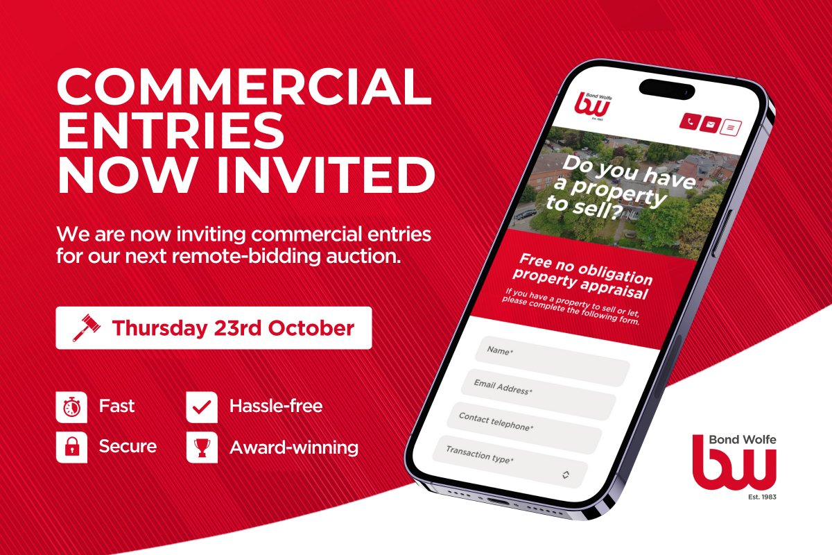 🏢 We are now inviting commercial entries for our next live-streamed auction, taking place on Thursday 23rd October. 🔨📆

Contact our specialist commercial team today on 0121 312 1212 to arrange a free market appraisal, or visit ➡️ bit.ly/BWFreeAppraisal