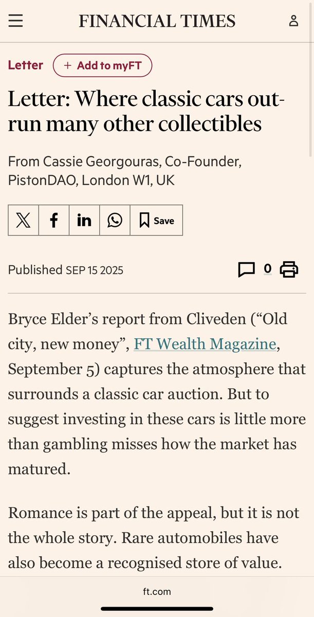 We are pleased to share that we secured an opportunity for our client, Cassie Georgouras, Co-Founder of <a href="/PistonDAO/">PistonDAO</a>, to be featured in the <a href="/FinancialTimes/">Financial Times</a> last week.

In her contribution, Cassie addressed the maturity of the market, noting its global valuation of close to $40bn in