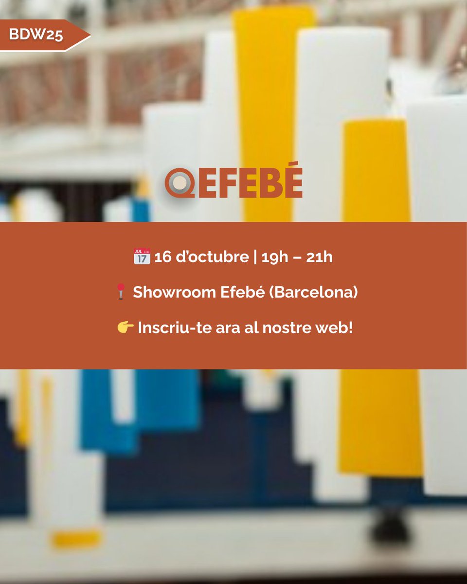 Grup Efebé (@grup_efebe) on Twitter photo No et perdis la <a href="/BcnDesignWeek/">Barcelona Design Week</a>:
📅 16/10 | 🕖 19h | 📍 Showroom Efebé, Barcelona
✅ Casos d’èxit d’oficines i escoles
✅ Materials acústics en directe
✅ Conceptes clau: insonoritzar, aïllar, reverberar
🎟️ Inscriu-te gratuïtament aquí: forms.office.com/e/3ZyQ5JM5XV?o… No et perdis la <a href="/BcnDesignWeek/">Barcelona Design Week</a>:
📅 16/10 | 🕖 19h | 📍 Showroom Efebé, Barcelona
✅ Casos d’èxit d’oficines i escoles
✅ Materials acústics en directe
✅ Conceptes clau: insonoritzar, aïllar, reverberar
🎟️ Inscriu-te gratuïtament aquí: forms.office.com/e/3ZyQ5JM5XV?o…