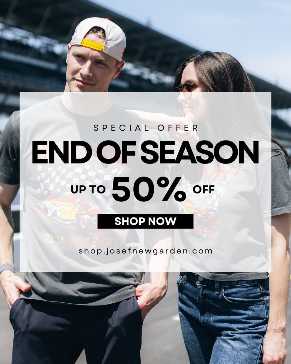 josefnewgarden's tweet image. END OF SEASON SALE! 🏎️🏁 New markdowns now up to 50% off (no code needed). Help us clear the shelves and make room for new ‘26 merch! 

shop.josefnewgarden.com/collections/sa…

P.S. The first 20 customers to use code JN20 will get an extra 20% off sale items (only). 🤫