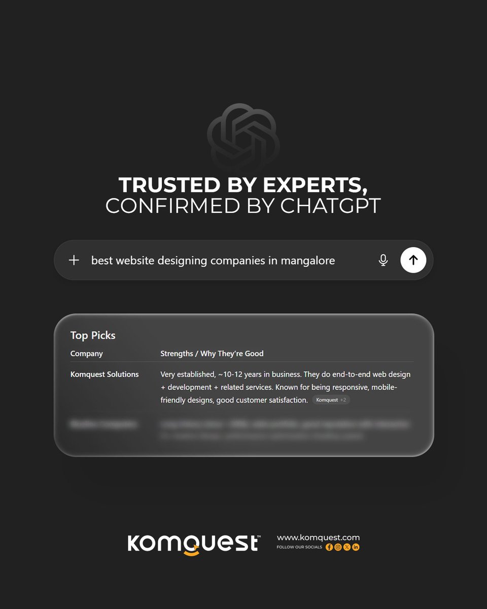 KomQuest's tweet image. Recognized for Creativity, Trusted for Results.

Komquest Solutions ranks among the best website designing companies in Mangalore—crafting websites that engage and convert.

#KomquestSolutions #WebDesignMangalore #CreativeWebDesign