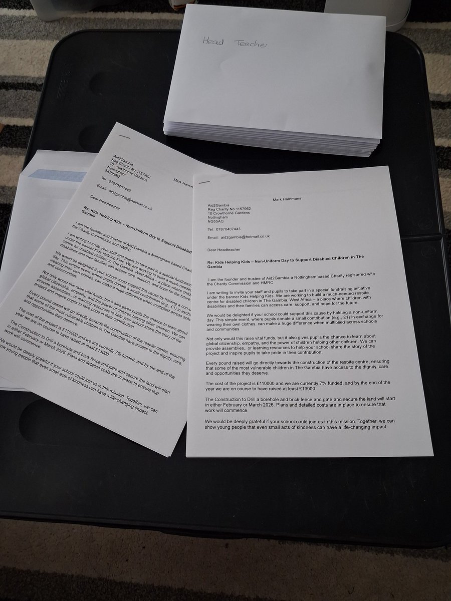 Letters asking for Schools to hold Non Uniform day to help build our disabled kids respite centre. Email us at aid2gambia@hotmail.co.uk for a copy for your local schools.
Lets see "KidshelpingKids.
<a href="/NewHTNetwork/">New Headteachers Network</a> <a href="/CroydonHTA/">Croydon Headteachers</a> <a href="/Suffolk_PHA/">Suffolk Primary Headteachers' Assocation</a> <a href="/Headteacherchat/">HeadteacherChat</a> <a href="/educationgovuk/">Department for Education</a> <a href="/NEUnion/">National Education Union</a>