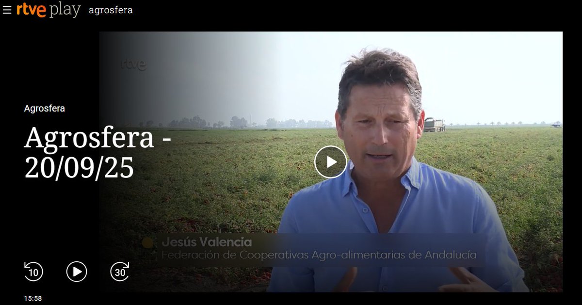 🍅Reportaje en <a href="/rtve/">RTVE</a>  sobre la Campaña de Tomate de   Industria en el Bajo Guadalquivir

📺Programa <a href="/agrosfera_tve/">Agrosfera</a>  del 20/09/2025. Intervienen José Tejero, presidente de la Cooperativa Las Marismas de Lebrija y Jesús Valencia, técnico de frutas y hortalizas en #CoopsAgroAND .