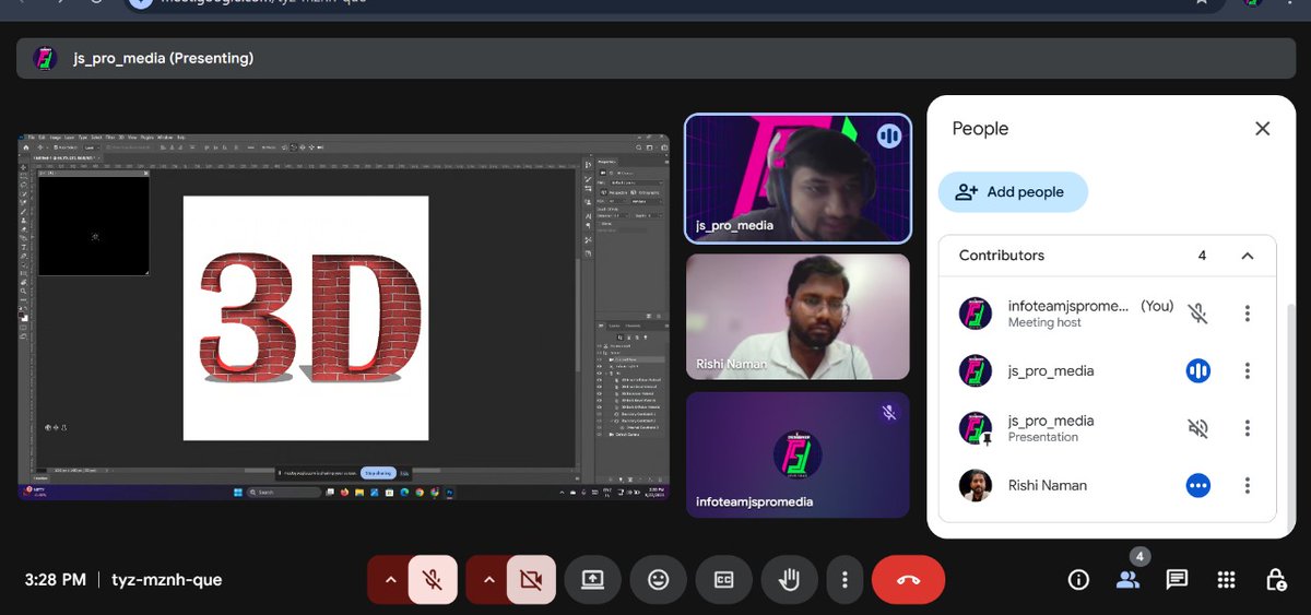 js_pro_media's tweet image. ✨ Day 11 – Graphic Design Training ✨
In today’s session, we learned how to create 3D Text Effects 🔠➡️🎨
Students practiced turning simple 2D text into realistic 3D styled designs using Photoshop with textures and effects. 💻🔥

#GraphicDesign #TrainingDay11 #3DEffects