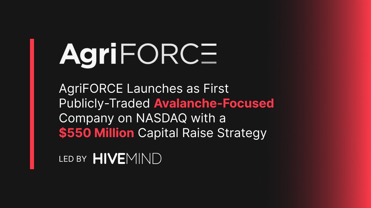 1/ Hivemind will lead a $550M strategy with <a href="/agriforcegs/">AgriFORCE Growing Systems Ltd.</a>(AGRI), the first NASDAQ-listed company dedicated to maximizing ownership of $AVAX, the native token of the <a href="/avax/">Avalanche🔺</a> Network. The company will be renamed AVAX One after deal closing. 

🧵⤵️