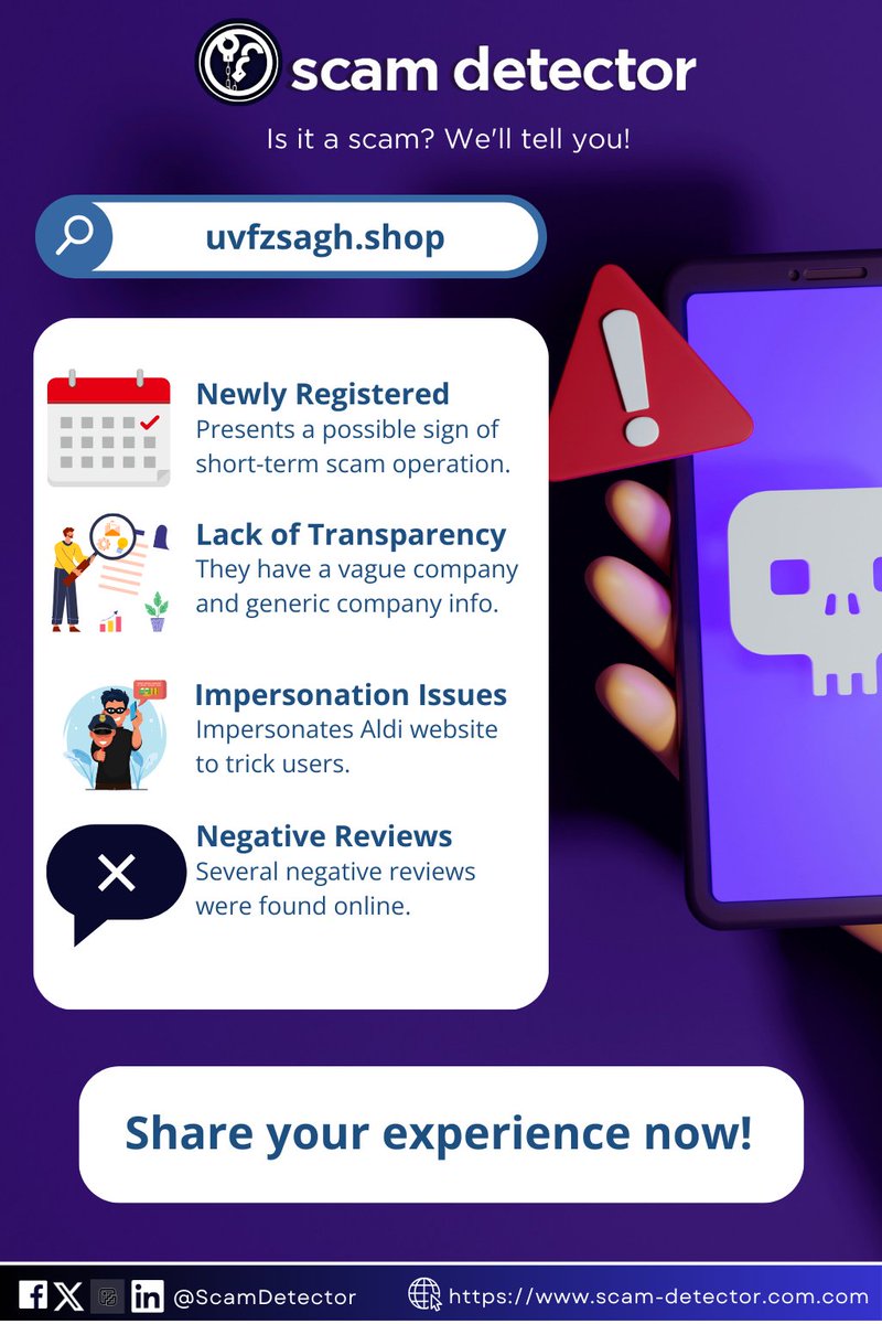 ScamDetector's tweet image. Is uvfzsagh[.]shop legit? Learn key security tips to identify online scams before you click. 

Full validation report 👉 scam-detector.com/validator/uvfz…

#scamdetectorvalidator #securitytips #validationreport