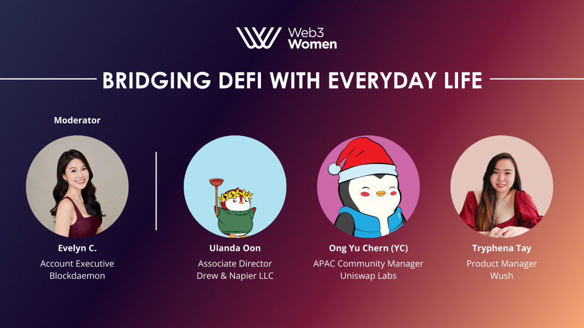 web3womensg's tweet image. Meet the lineup for tomorrow’s fireside chat which will be happening at 645pm at @OGBCGroup! 

🔥 @ulandaoon (Drew &amp;amp; Napier)
🔥 @ongycNFT (@Uniswap)
🔥 @ellaces (@Wush_co)
🎤 Moderated by @Chewtoro (Blockdaemon)

Here’s to an amazing evening of insights &amp;amp; great conversations! 🎉