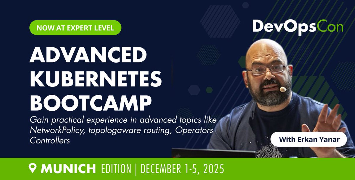 devops_con's tweet image. 🚀 Take your Kubernetes skills to the next level!

At #DevOpsCon Munich, join our Advanced Kubernetes Bootcamp — a deep dive into scaling, troubleshooting, and securing Kubernetes in production.

Session:
👉 Advanced Kubernetes Bootcamp with Erkan Yanar
📅 Dec 1 – 5, 2025 |…