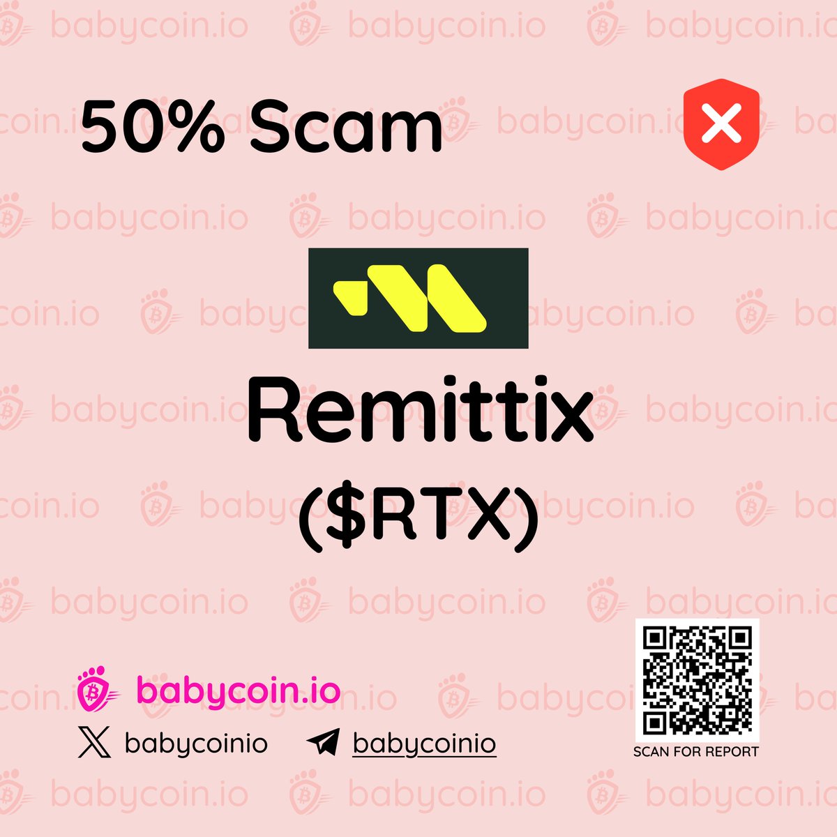 babycoinio's tweet photo. @remittix  despite CertiK KYC & audit and a 0% tax ERC-20 design, major risks remain — ownership not renounced, no verified liquidity lock, presale funds freely moved via Uniswap, and scam reports flagged on Etherscan. 🟥 Final Verdict: SCAM RISK (Score 50%)
Read complete report   https://t.co/KdPxwGnuwq
#DYOR #RTX  #CryptoAlert  #Presale #scams #SmartContracts #ethereum #token #Transparency  #babycoin #wallets #fairlaunch #Investment