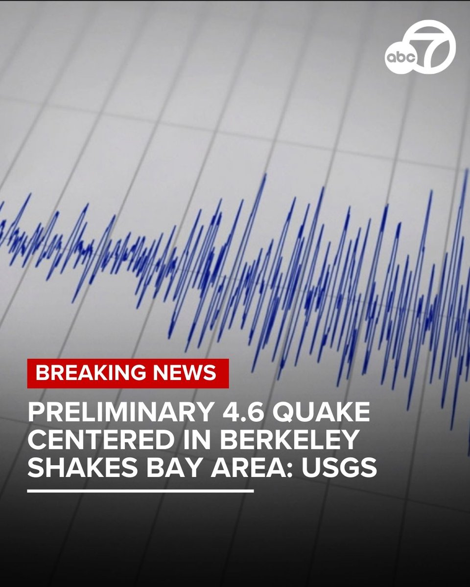 abc7newsbayarea's tweet photo. BREAKING: An earthquake that has been downgraded to magnitude 4.3 struck in Berkeley early Monday morning at 2:56 a.m., according to the U.S. Geological Survey. The quake hit on the Hayward fault line and likely shook much of the Bay Area. Did you feel it? https://t.co/FDal7mOwhB https://t.co/QzKhMfisZ2