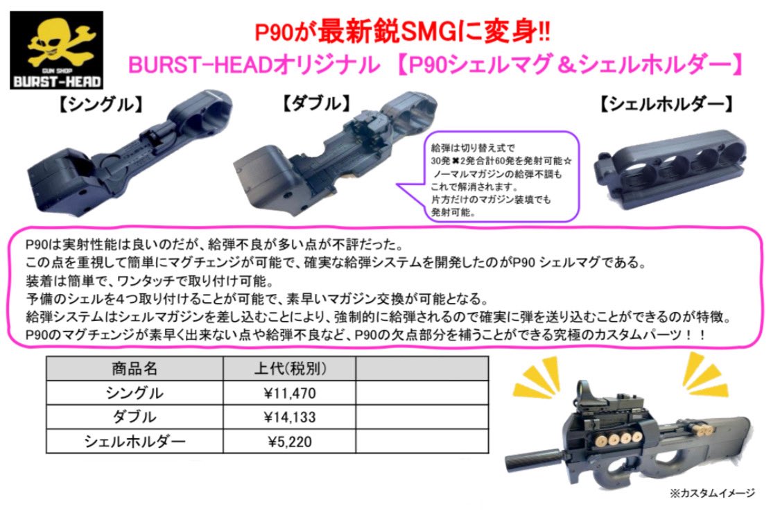 BURST-HEAD P90シェルマグ シングル【おまけ付】 BURST-HEADオリジナル P90シェルマグ シングル | BURST-HEAD