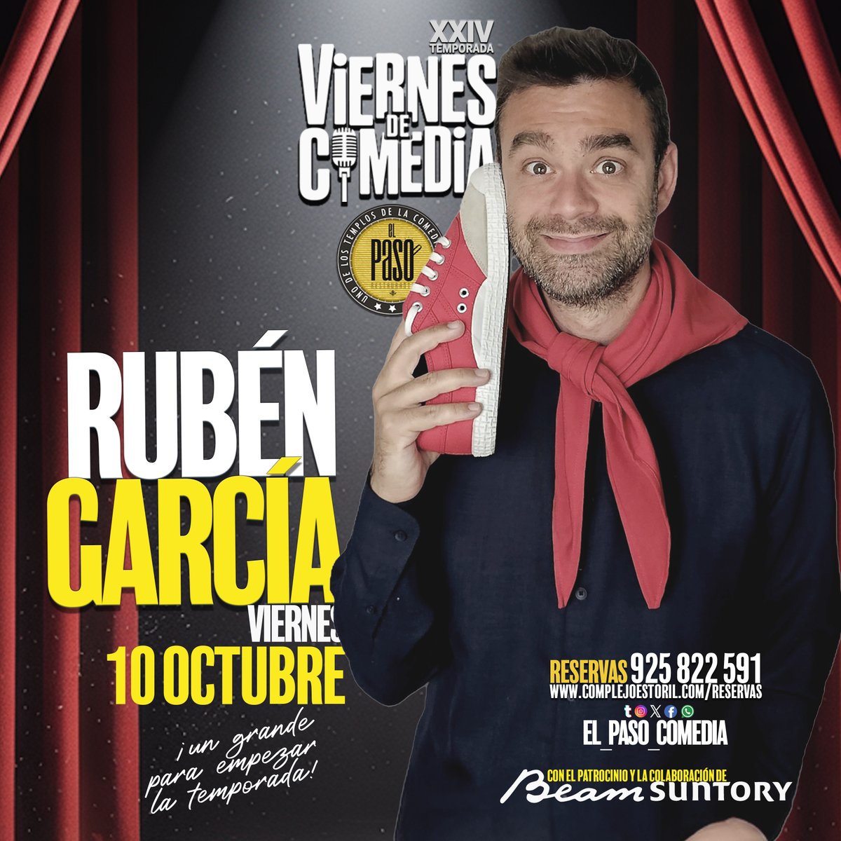 ¡Empieza la XXIV Temporada de risas en nuestro escenario!
Y lo hace con el inconfundible humor de Rubén García, monologuista de referencia que vuelve a Talavera el viernes 10 de octubre.
Reservas e info al 925 822 591 o en
complejoestoril.com/eventos/ruben-…

😂 ¡No te lo pierdas!