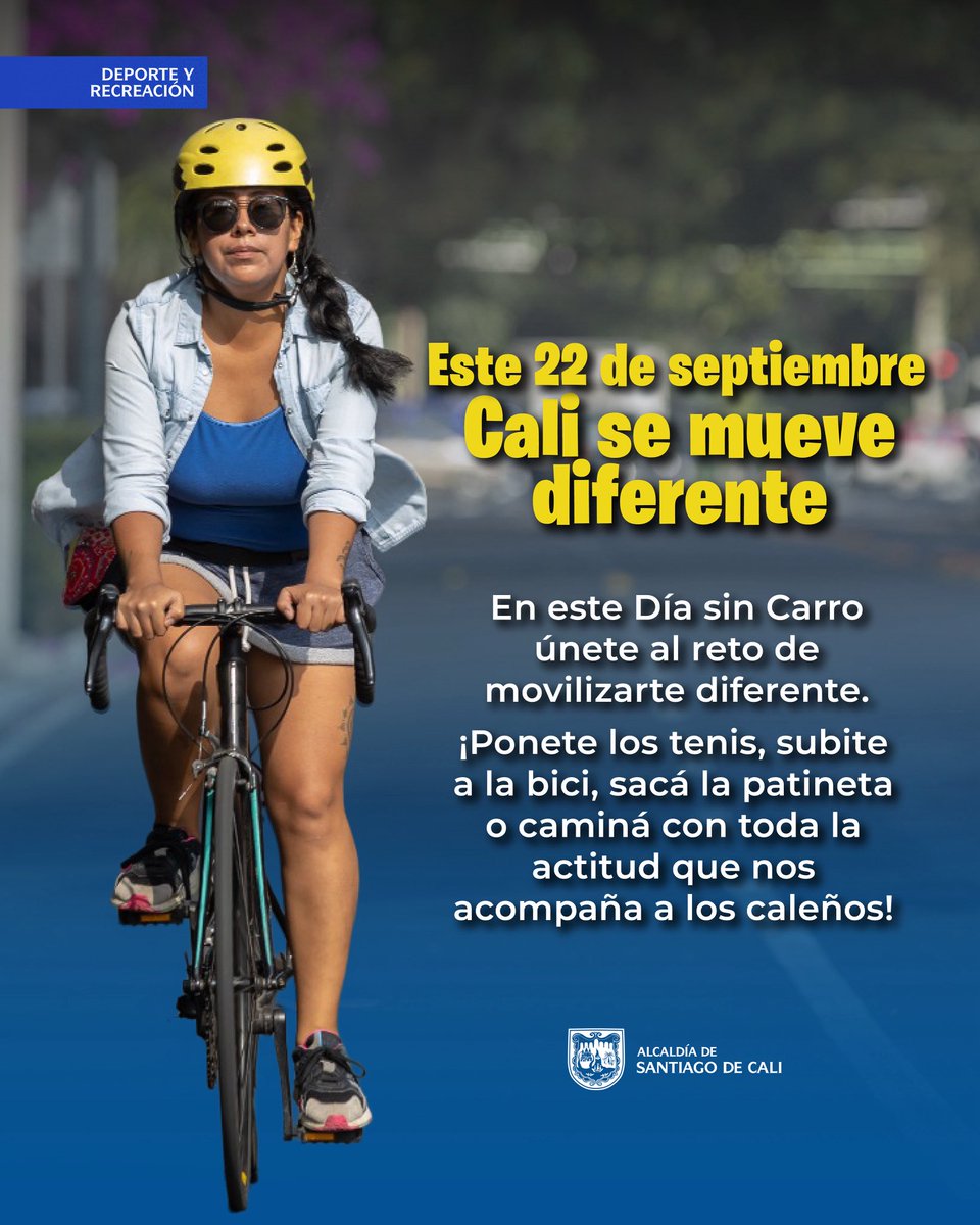 Recuerde: hoy Cali vive el Día sin Carro. La restricción aplica de 6:00 a.m. a 7:00 p.m. Planee sus desplazamientos con tiempo y opte por alternativas sostenibles: bicicleta, patineta, transporte público o caminata.