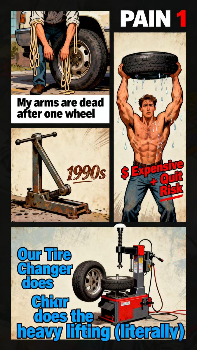 BravoEquipment_'s tweet image. 🎯Tire Revolution!
3 Pains → 3 Fixes:
Dead arms?
✅ Our lifter
✅ 1990s bars
✅ Help quits
Wrong rim?
✅ Fits 11-24
✅ Hammer fails
✅ 1 machine
Too loud?
✅ &amp;lt;70dB
✅ Headphones useless
✅ Music annoying
Save time. Upgrade👇
👉auto-hydra.sale/products/5d52c…

#TireChanger #GarageHack