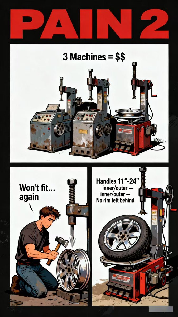 BravoEquipment_'s tweet image. 🎯Tire Revolution!
3 Pains → 3 Fixes:
Dead arms?
✅ Our lifter
✅ 1990s bars
✅ Help quits
Wrong rim?
✅ Fits 11-24
✅ Hammer fails
✅ 1 machine
Too loud?
✅ &amp;lt;70dB
✅ Headphones useless
✅ Music annoying
Save time. Upgrade👇
👉auto-hydra.sale/products/5d52c…

#TireChanger #GarageHack