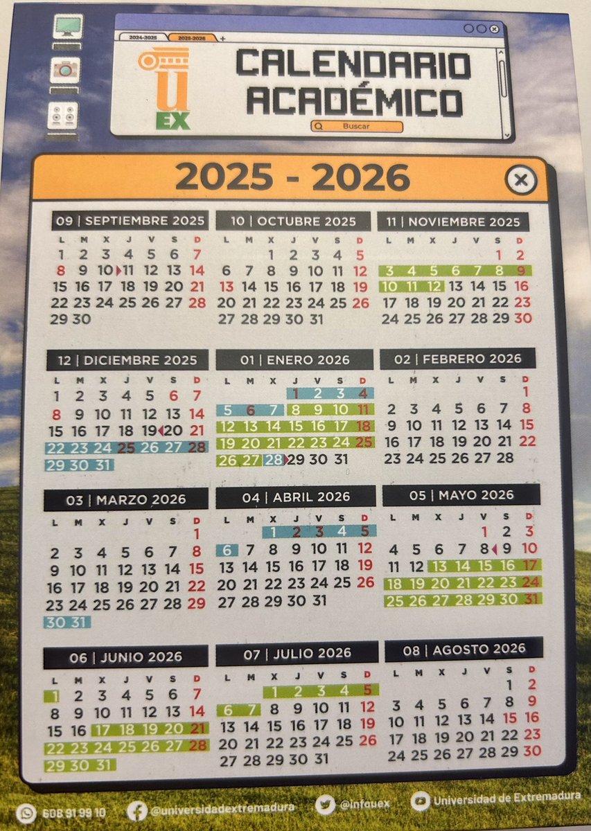 El calendario de la UEX para este curso. Notas algo raro??
Pista: 30 días trae septiembre… (sigue tú la rima).