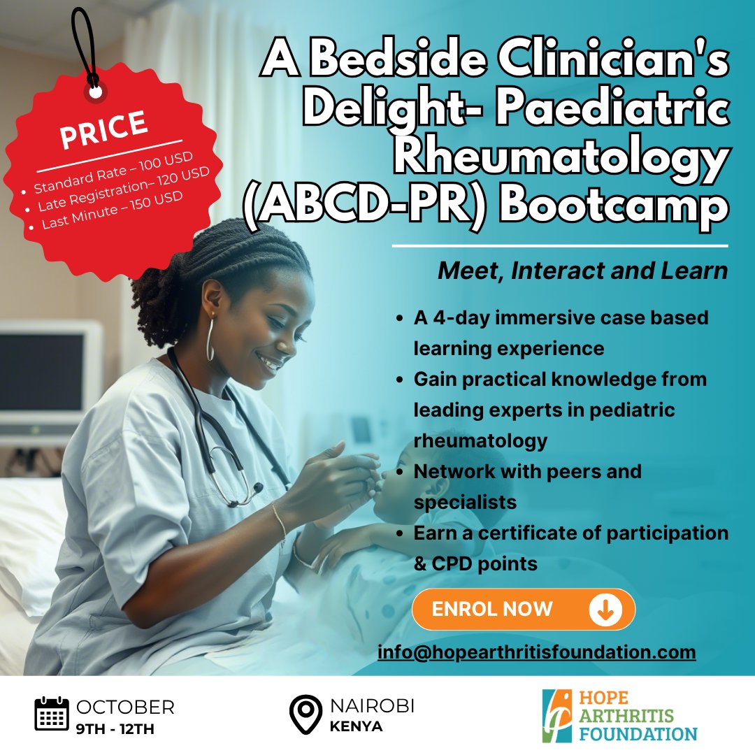 Did you know that Africa has less than 1 pediatric rheumatologist for millions of children? 

Our Bootcamp equips health workers with the skills to spot, diagnose, and treat.

Join the movement: hopearthritisfoundation.com/bootcamp-regis…