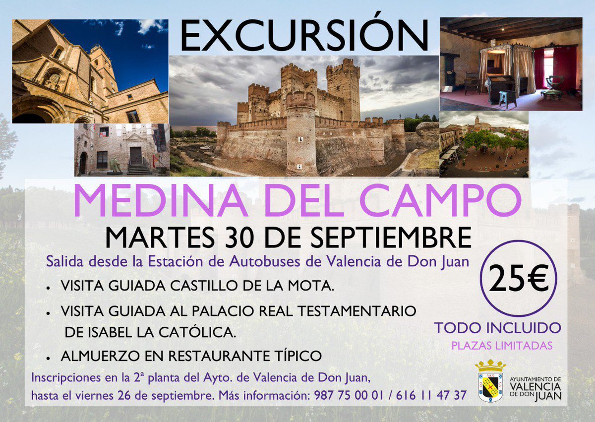 🚌 Excursión Medina del Campo 

📅 Martes 30 de septiembre