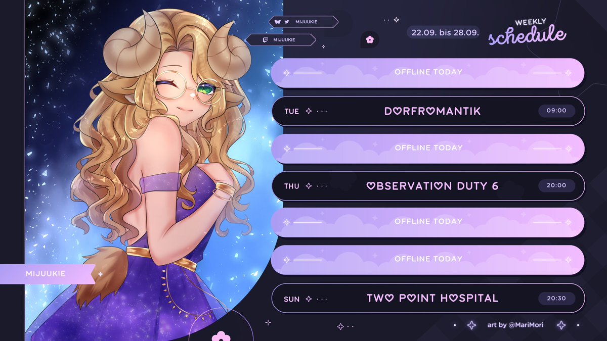 ✨𝐒𝐓𝐑𝐄𝐀𝐌𝐈𝐍𝐆𝐏𝐋𝐀𝐍 𝟐𝟐.𝟎𝟗. - 𝟐𝟖.𝟎𝟗.✨

» 𝐃𝐈𝐄𝐍𝐒𝐓𝐀𝐆: 𝐃𝐎𝐑𝐅𝐑𝐎𝐌𝐀𝐍𝐓𝐈𝐊 ✧ ab 9:00 Uhr
» 𝐃𝐎𝐍𝐍𝐄𝐑𝐒𝐓𝐀𝐆: 𝐎𝐁𝐒𝐄𝐑𝐕𝐀𝐓𝐈𝐎𝐍 𝐃𝐔𝐓𝐘 𝟔 ✧ ab 20:00 Uhr
» 𝐒𝐎𝐍𝐍𝐓𝐀𝐆: 𝐓𝐖𝐎 𝐏𝐎𝐈𝐍𝐓 𝐇𝐎𝐒𝐏𝐈𝐓𝐀𝐋 ✧ ab 20:00 Uhr

Schön dufte bleiben