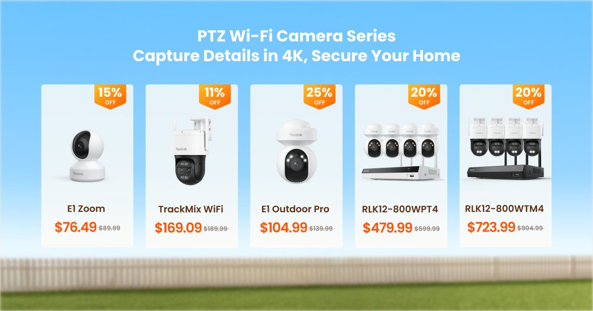 ReolinkTech's tweet image. Experience 360° Security in Reolink 4K PTZ Wi-Fi Camera Series
🔸Get More Details with Optical Zoom
🔸Every Inch in the Know
🔸Dual-Band Wi-Fi 6: Faster & Wider
Don’t miss out — up to 25% off!
Official website: reolink.club/PTZ-X2509
#Reolink #SecurityCamera #HomeSecurity