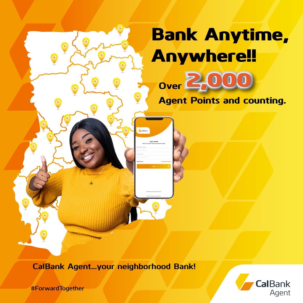 CalBankPLC's tweet photo. Bank with ease wherever you are!
With over 2,000 CalBank Agent Points nationwide, your neighborhood bank is always within reach. 💛
1️⃣Make deposits and withdrawals
2️⃣Open an account
3️⃣Load prepaid card
4️⃣Pay bills and more.
#CalBank #ForwardTogether #AgentBanking
#CalBankAgent #ForwardTogether #HolidayBanking