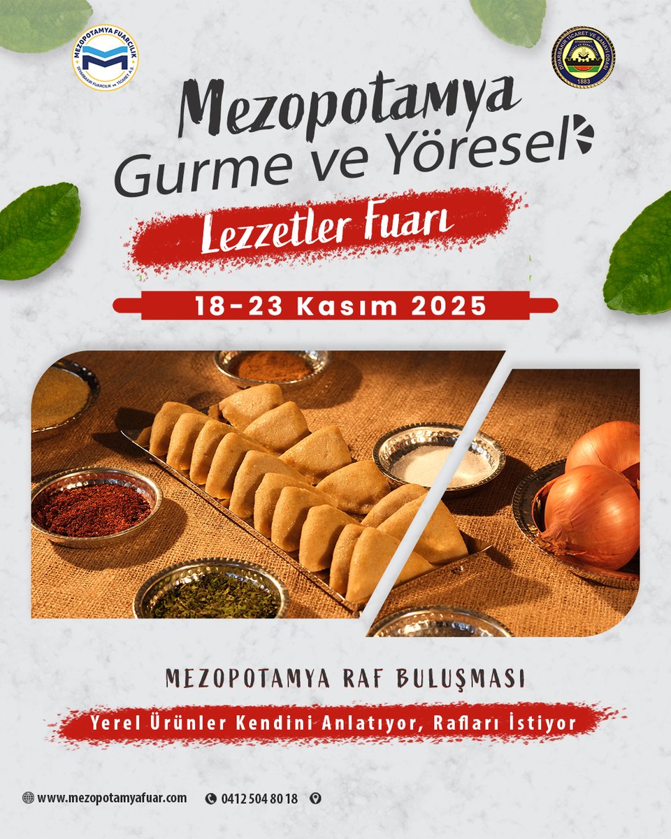 Mezopotamyafuar's tweet photo. Büyük bir heyecan ve merakla beklenen, Diyarbakır’da düzenlenecek olan 7. Mezopotamya Gurme ve Yöresel Lezzetler Fuarı 18-23 Kasım 2025'te Mezopotamya Uluslararası Fuar ve Kongre Merkez'inde!
🗓️18-23 Kasım 2025
📞0412 504 80 18
#mezopotamyafuarcılık #gıurmefuarı #dtso https://t.co/bhnkvELusn