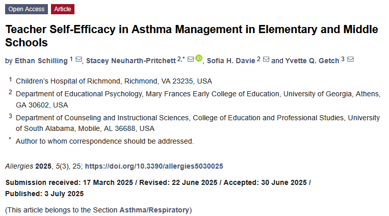 🔔#Allergies_MDPI Welcomes you to read our publication "Teacher Self-Efficacy in Asthma Management in Elementary and Middle Schools" by Dr. Stacey Michelle Neuharth-Pritchett et al.

✅Link: brnw.ch/21wVYFR

#AsthmaAwareness #TeacherTraining #SchoolHealth #StudentHealth