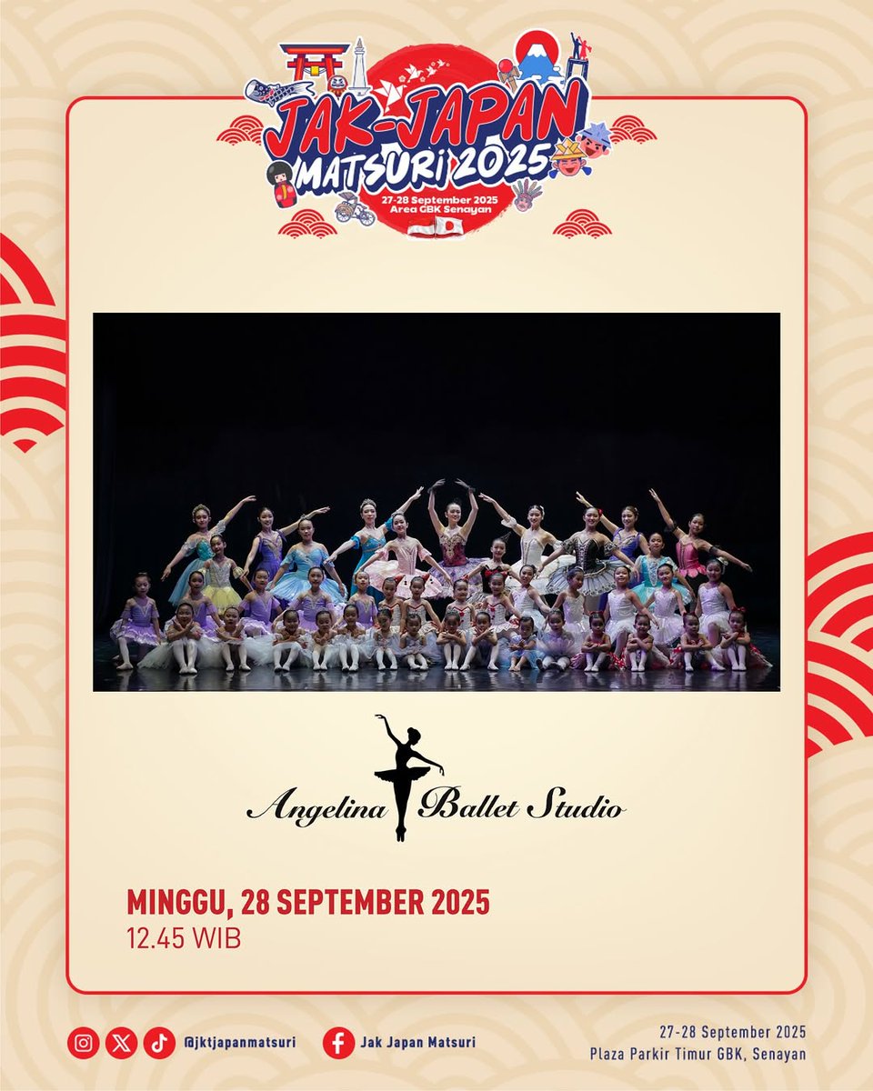 [INFO] Angelina Ballet Studio akan tampil lagi di JJM nih gaess! 🩰

🗓 Minggu, 28 September 2025
🕧 12.45 WIB
📍 Plaza Parkir Timur GBK Senayan, Jakarta

Jangan lupa datang dan saksikan penampilan yang menawan dari Angelina Ballet Studio ya! 💕

#HarukaNakagawa
#仲川遥香