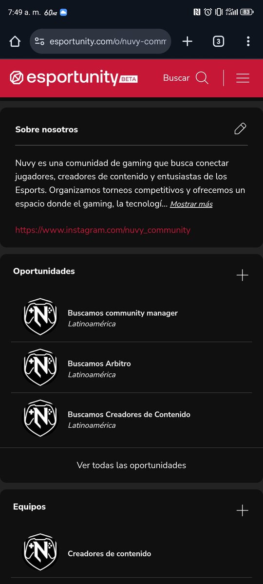 Ojitoooo! <a href="/nuvy_community/">Nuvy Community</a> esta buscando personal. Los esperamos en <a href="/esportunitygg/">esportunity</a> con sus postulaciones 😍