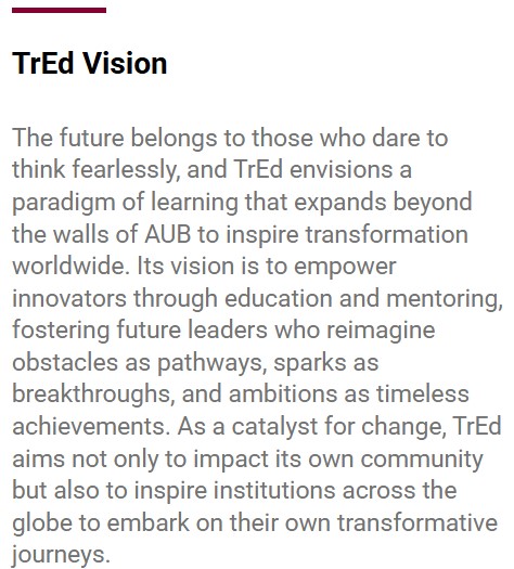 BilalRKaafarani's tweet image. Our #TrEd website (aub.edu.lb/TrEd) was updated this morning. The refined Mission &amp;amp; Vision of TrEd are posted as well as defining the TrEd name.
#TransformativeEducation
#ElevatingCommunity