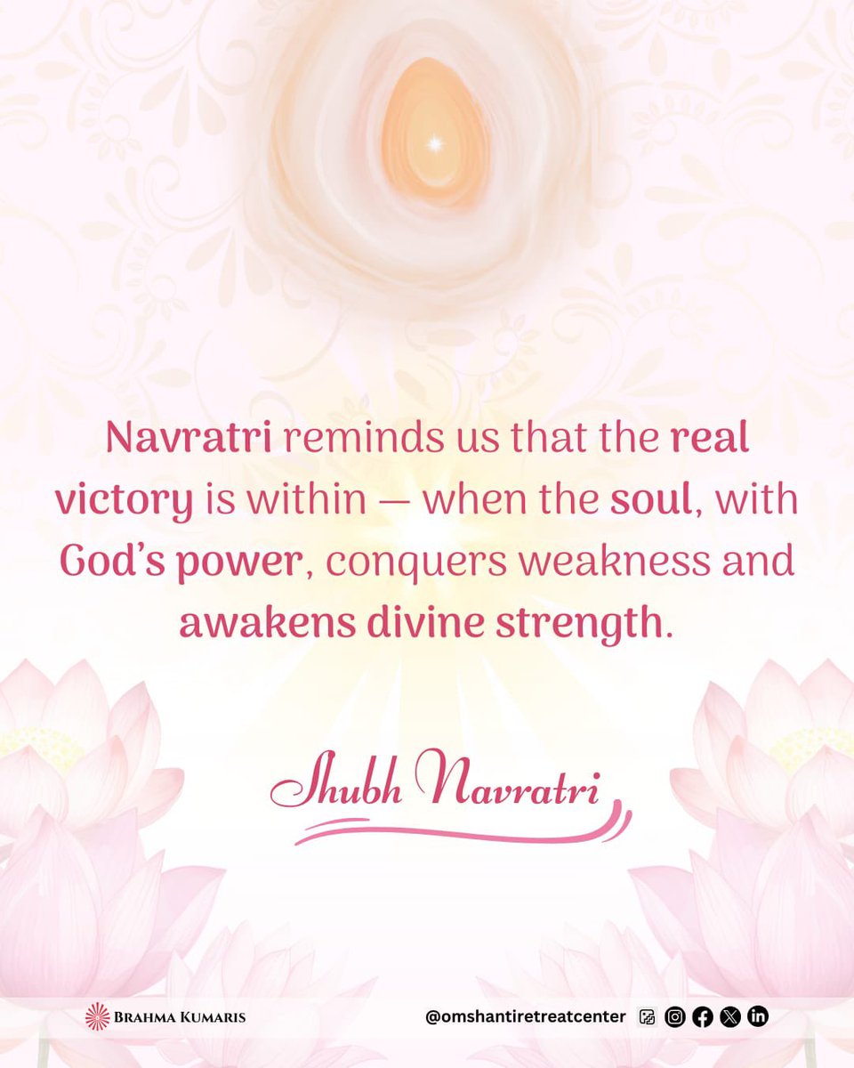 OMSHANTIRETREAT's tweet image. May this Navratri bring the true victory—
Purity over weakness,
Peace over restlessness,
God’s power over fear. 🙏✨

#Navratri #Victory #Purity #Peace #GodsPower #FestiveBlessings #BrahmaKumaris #OmShantiRetreat