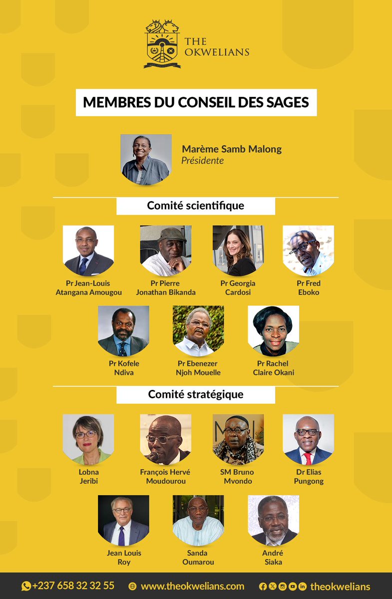#Communiqué | The Okwelians renforce son Conseil des Sages avec une expertise de haut niveau. Le Bureau Exécutif du Think Do Tank The Okwelians annonce une réorganisation de son Conseil des Sages, présidé par Mme Marème Malong

Voir plus : linkedin.com/posts/the-okwe… #TheOkwelians