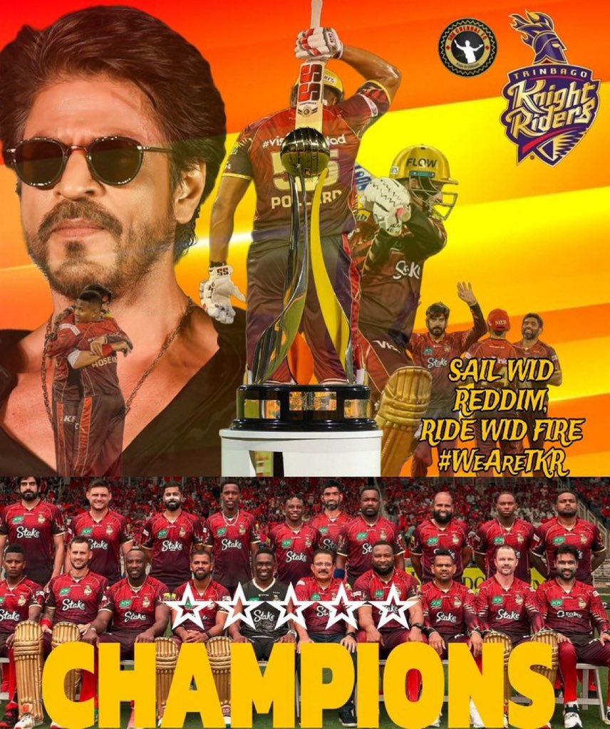 SRKCHENNAIFC's tweet photo. 🔥 5 Stars. 5 Titles. 1 Legacy. 🔥
Congratulations @TKRiders ⭐️⭐️⭐️⭐️⭐️

𝐂𝐇𝐀𝐌𝐏𝐈𝐎𝐍𝟓 of the Caribbean! 🏆🇹🇹❤️
From the Queen’s Park Oval to the world – The Red Army reigns supreme once again! 💪🌎

#GAWvTKR | #WeAreTKR | #TrinbagoKnightRiders | #ShahRukhKhan𓀠 @iamsrk https://t.co/uXQBmExaHH