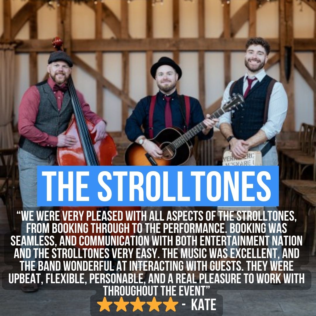 Thanks for your review of The Strolltones, Kate! 😍

This fabulous roaming band wander amongst your guests, providing the ultimate interactive, unforgettable experience! 🎶🙌

entertainment-nation.co.uk/the-strolltones