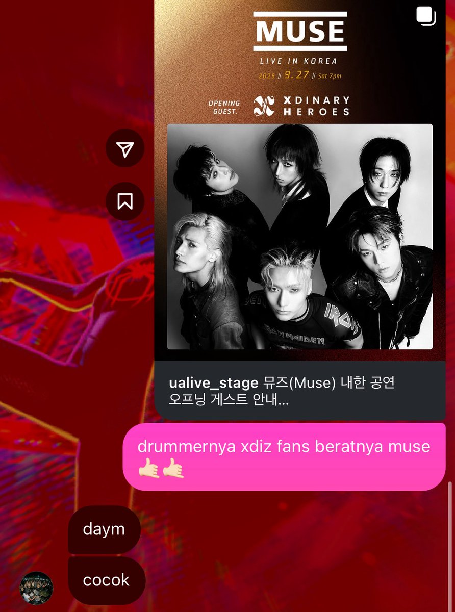 laporan ke adekku yang fans berat muse &amp; dia juga drummer &amp;&amp;&amp;katanya cocok jd opening act xixixi :} <3 xdiiz congratulations!!