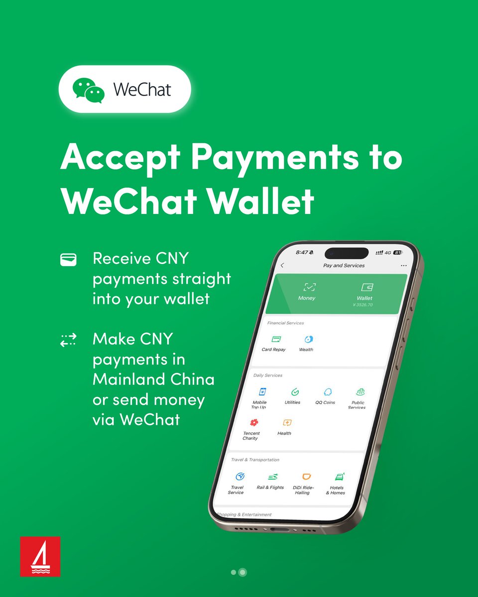 Your BML cards, now on WeChat Pay. Pay like a local in China. 🌏