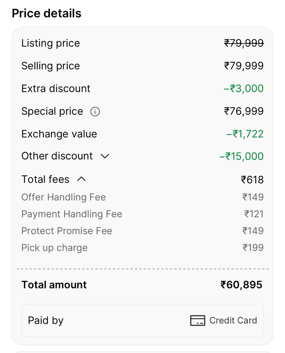 Deep_kalra_'s tweet photo. @Flipkart charged me 618 extra on iPhone 16 during BBD sale -199 for pickup &amp; 419 in the name of “offer handling, protect promise &amp; payment handling.”
These hidden fees during sale time are just to fool people. #Flipkart #BBDSale #HiddenCharges
@DealBeeOfficial https://t.co/v75lHRIOhO
