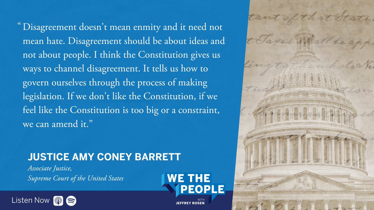 ConstitutionCtr's tweet image. #SCOTUS Justice Amy Coney Barrett reflects on the importance of disagreeing with ideas rather than people and the ability of the #USConstitution to be amended.  

Listen to #WeThePeoplePodcast: ow.ly/Gt0Z50WZyuE