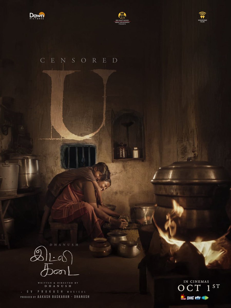 It’s a Clean U for #IdliKadai 

#IdliKadai from 1st October, in theatres worldwide 📽️

<a href="/dhanushkraja/">Dhanush</a> <a href="/arunvijayno1/">ArunVijay</a> <a href="/RedGiantMovies_/">Red Giant Movies</a> <a href="/gvprakash/">G.V.Prakash Kumar</a> @menennithya <a href="/DawnPicturesOff/">DawnPictures</a> @aakashbaskaran @thesreyas <a href="/wunderbarfilms/">Wunderbar Films</a>