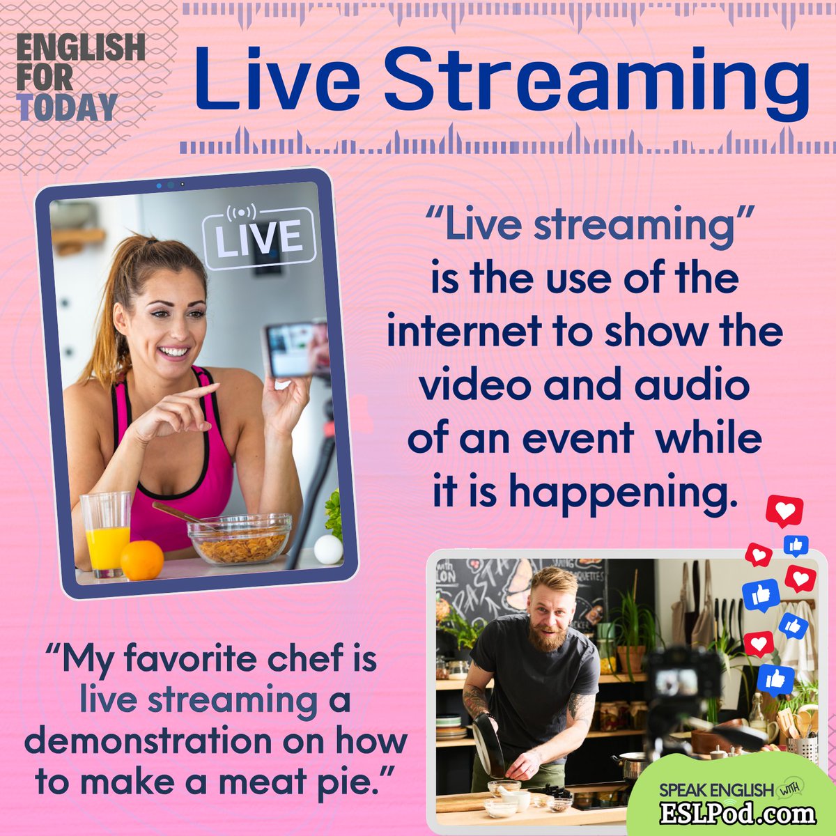 WHAT DOES "LIVE STREAMING" MEAN?

If you have an iPhone, iPad, or Mac, subscribe to our Apple Podcasts "Speak English with ESLPod.com" here:
podcasts.apple.com/us/podcast/spe…

~Jeff

#wordaday #eslpodcasts #eslpodcast #eslpod #freeenglish #englishlesson #learnenglishonline